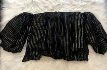 ZARA nwt  woman black gold glitter striped off shoulder top blouse size medium