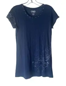 Roper Women's Size‎ Small Blue Sheer Western Rodeo Short Sleeve Shirt