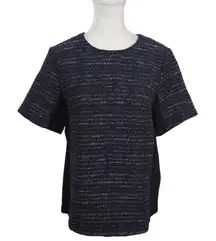 Ava Metallic Navy Tweed Top Size Small NWOT Ava Dressy Tweed Blouse