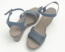 Crocs  Leigh II Blue Ankle Strap Wedge Sandal Dual Comfort Wedges, Size 11