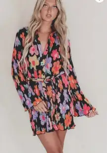 Peppermayo | Soho Chic Shirt Pleated Dress Floral Noir Bloom, Women's US 4