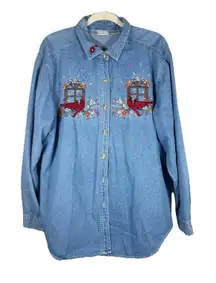 Vtg Bobbie Brooks Women's XL Embroidered Cardinals Long Sleeve Button Up Shirt