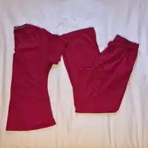 Healing Hands Red Scrub Set V-Neck Top Medium / Cargo Drawstring Pants Small