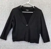 Premise Studio Black Metallic Silver Fibers Plus Size 0X Cardigan 3/4 Sleeve