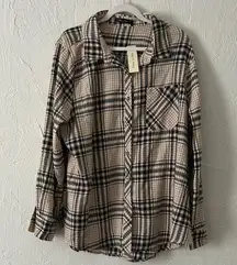 Doe & Rae Cream and Black Plaid Button Down Shirt