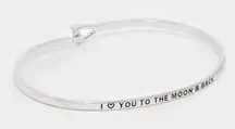 New Womens Boutique Silver I Love You To The Moon and Back Hook Bracelet in Silv