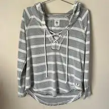 Billabong Women's Gray &White Striped Terry Cloth Long Sleeve Hoodie Size M