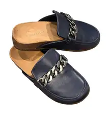 VIONIC NAVY BLUE GEORGIE LEATHER MULE CLOGS CHAIN DETAIL SHOES 6