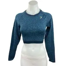 Gymshark  Blue Adapt Animal Seamless Lace Up Back Long Sleeve Crew Neck Top Sz M