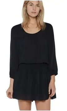 JOIE 100% Silk Smocked Shirred Blousy 3/4 Sleeve Mini Dress Black NWT Medium