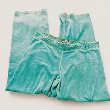 Pinkies Palace Vintage Y2K Terrycloth Wide Leg Pants Baby Blue Green Ruched (L)