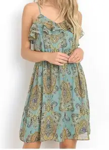 Doe + Rae Woman’s Double Ruffle Paisley Print Dress, EUC, Size Small