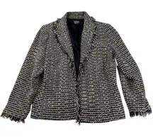 Anthracite Tweed Blazer Womens Size‎ 12 Fringed Trim Career Jacket