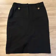 J. McLaughlin Black Pencil Skirt Front Slit Button Pocket Detail