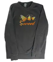 Womens Holiday Editions Black Candy Corn Sweet Halloween Sweatshirt Top Size S