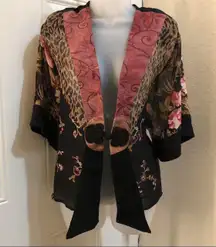 Spencer Alexis deep V neck Embroidered Floral lace sheer frog closure kimono cardigan asian style top blouse jacket placket   Whimsygoth boho fairycore boho bohemian arsty vintage 80s