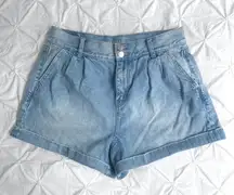 Pleated Denim Shorts 