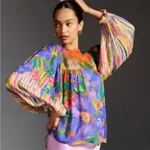 Bl^nk London X Anthropologie Miranda Peasant Balloon Sleeve Blouse Top Floral