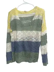 Altard State Striped Knit Sweater Women's Size S Yellow Green‎ Blue V Neck