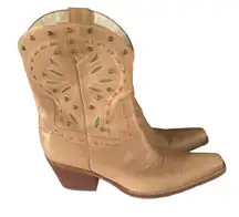 Women’s western cowboy boots embroidered leather with studs Sz 10 made in Italy