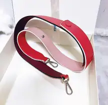 Authentic  Calfskin Strap You Red Pink & Maroon Tri-Color Bag Strap