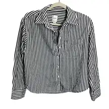 Maeve Striped Button Down Shirt Long Sleeve Collared Pocket XS Black White