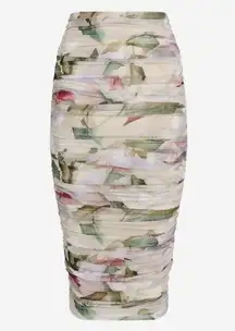 Express Floral Mesh Ruched Midi Skirt XL