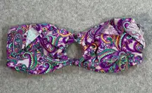 Kirra Paisley Print Ruffle Bikini Swim Top Purple Women's Small Cutout