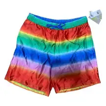 Bp. Be Proud By Bp Gender Inclusive Satin Shorts In Red Multi Rainbow Ombre S