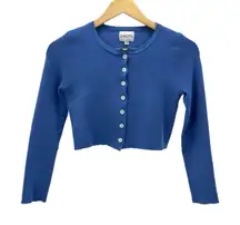 SNDYS Revolve Blue Cropped Cardigan Sweater‎ Women's XS Long Sleeve Button Front