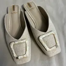🩶 Sam Edelman New York Woven Buckle Mules — Cream Beige Textured Slides 8