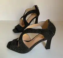 Adrienne Vittadini Black Glitter High Heel Sandals Size 8.5