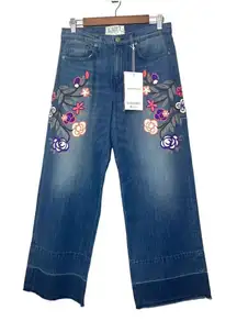 Sandrine Rose Size 28 Women's Embroidered‎ Vintage Culotte Wide-Leg Jeans Boho