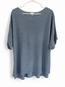 J. Jill Ribbed Knit Pullover Sweater Blue Linen Blend Women's XL Short Sleeve