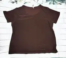 SUSAN LAWRENCE Cocoa Brown Soft Round Neck Short Sleeve Top - Size 2XL - Woman