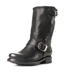 Frye Veronica Boots Soft Leather Mid Calf Buckle Strap Biker Moto Black 9D