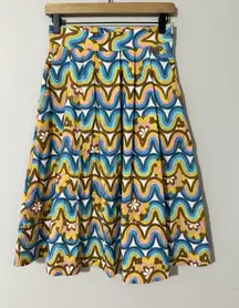 Retro 70s Wavy Rainbow Floral Skirt Dixie Italian A-Line Pleated NWT Size S