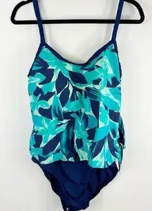 Maxine of Hollywood Womens‎ One Piece Swimsuit Side Tie Overlay Blue 14