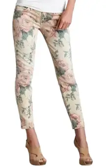Current/Elliott Floral Print‎ Cream Pink Cropped Ankle Skinny Jeans size 27