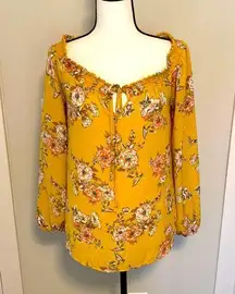 Nine Britton|| Mustard floral print long sleeve flowy blouse