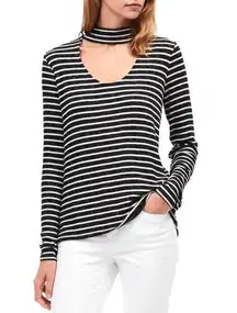 Jeans Striped Cut-Out Mock Neck Top M