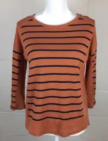 Madewell Striped Tee Hi Low Hem Burnt Orange Knit Top 3/4 Sleeve Womens Size M‎