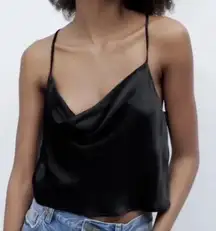 ZARA  Black Satin Draped Cami Tank