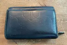 Coach Vintage  embossed monogram C Black Leather Zipper Wallet Ladies