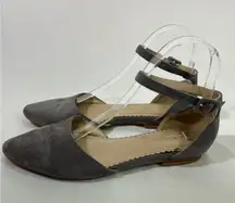 Isaac Mizrahi Women Suede Ankle Strap Ballet Flats Shoes Pointed Toe Gray Size 6