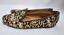 J.Crew Factory Animal Print Vegan Calf Hair Loafers Slip on Leather Flats Sz 8.5