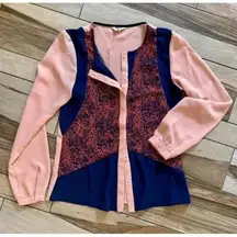 Vintage Esley Boutique Pink Patterned Button Up Shirt Blouse small