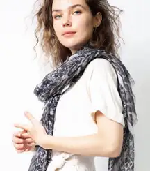 Animal Print Long Scarf Lightweight Gauzy Crinkle Gray Python Leopard Boho Artsy