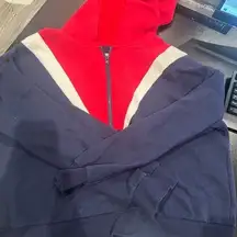 C'est Toi Its You 3XL Blue Red and White Hoodie Long Sleeves with Zipper Hooded