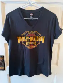 Harley Davidson Motorcycles Vintage V Neck Black T Shirt Womens Medium